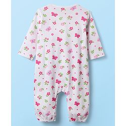 Babyhug 100% Cotton Interlock Knit Full Length Romper with Floral Print Pack of 2 - White & Purple