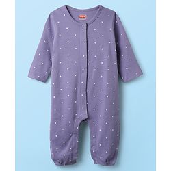 Babyhug 100% Cotton Interlock Knit Full Length Romper with Floral Print Pack of 2 - White & Purple