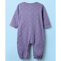 Babyhug 100% Cotton Interlock Knit Full Length Romper with Floral Print Pack of 2 - White & Purple