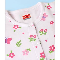Babyhug 100% Cotton Interlock Knit Full Length Romper with Floral Print Pack of 2 - White & Purple