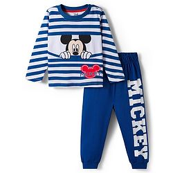 Babyhug Disney Single Jersey Knit Full Sleeves Night Suit With Mickey Mouse Graphics - Navy Blue