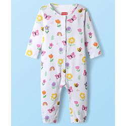 Babyhug 100% Cotton Interlock Knit Full Sleeves Rompers With Polka Dots & Floral Print Pack Of 2 - Purple & White