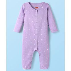 Babyhug 100% Cotton Interlock Knit Full Sleeves Rompers With Polka Dots & Floral Print Pack Of 2 - Purple & White