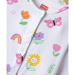 Babyhug 100% Cotton Interlock Knit Full Sleeves Rompers With Polka Dots & Floral Print Pack Of 2 - Purple & White