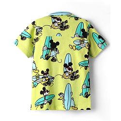 Babyhug Disney Single Jersey Knit Half Sleeves Co-ords Shirt & Shorts Set with Mickey Mouse Graphics - Limegreen