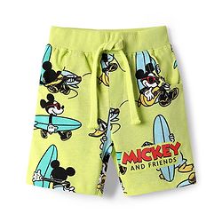 Babyhug Disney Single Jersey Knit Half Sleeves Co-ords Shirt & Shorts Set with Mickey Mouse Graphics - Limegreen