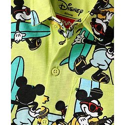 Babyhug Disney Single Jersey Knit Half Sleeves Co-ords Shirt & Shorts Set with Mickey Mouse Graphics - Limegreen