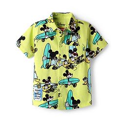 Babyhug Disney Single Jersey Knit Half Sleeves Co-ords Shirt & Shorts Set with Mickey Mouse Graphics - Limegreen