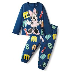 Babyhug Disney Single Jersey Knit Full Sleeves Night Suit with Minnie Mouse Graphics - Navy Blue