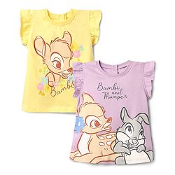 Babyhug Disney Single Jersey Knit  Frill Sleeves T-Shirts With Bambi & Thumper Graphics Pack Of 2- Yellow & Lilac