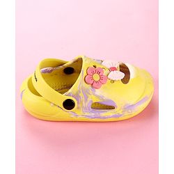 Cute Walk by Babyhug Clogs with Floral Applique & Back Strap - Purple & Yellow