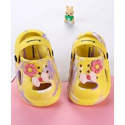 Cute Walk by Babyhug Clogs with Floral Applique & Back Strap - Purple & Yellow