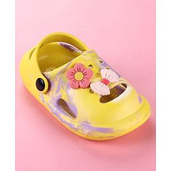 Cute Walk by Babyhug Clogs with Floral Applique & Back Strap - Purple & Yellow