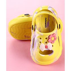 Cute Walk by Babyhug Clogs with Floral Applique & Back Strap - Purple & Yellow