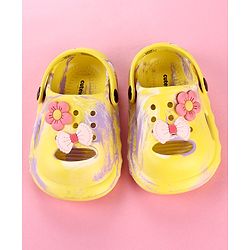 Cute Walk by Babyhug Clogs with Floral Applique & Back Strap - Purple & Yellow
