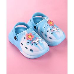 Cute Walk by Babyhug Clogs with Floral & Unicorn Applique & Back Strap - Blue