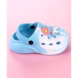 Cute Walk by Babyhug Clogs with Floral & Unicorn Applique & Back Strap - Blue