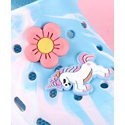 Cute Walk by Babyhug Clogs with Floral & Unicorn Applique & Back Strap - Blue