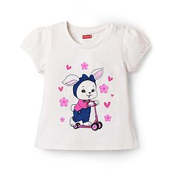 Babyhug Cotton Knit Half Sleeves Shorts Night Suit with Bunny Hearts & Floral Print - White & Navy Blue