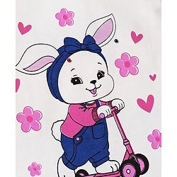Babyhug Cotton Knit Half Sleeves Shorts Night Suit with Bunny Hearts & Floral Print - White & Navy Blue