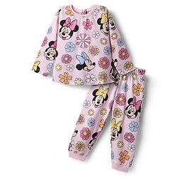 Babyhug Disney Single Jersey Knit Full Sleeves Co-ords Night Suit with Minnie Mouse Graphics - Pink