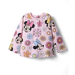 Babyhug Disney Single Jersey Knit Full Sleeves Co-ords Night Suit with Minnie Mouse Graphics - Pink