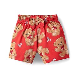 Babyhug Cotton Knit Half Sleeves Co-ords Shorts Night Suit with Bear Print - Red