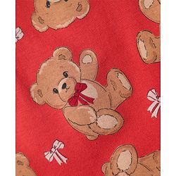 Babyhug Cotton Knit Half Sleeves Co-ords Shorts Night Suit with Bear Print - Red