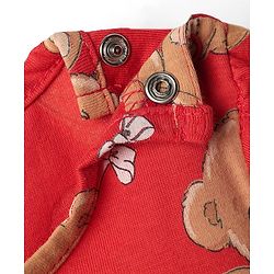 Babyhug Cotton Knit Half Sleeves Co-ords Shorts Night Suit with Bear Print - Red