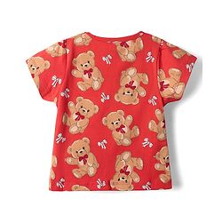 Babyhug Cotton Knit Half Sleeves Co-ords Shorts Night Suit with Bear Print - Red