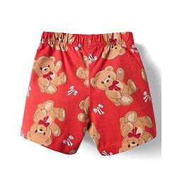 Babyhug Cotton Knit Half Sleeves Co-ords Shorts Night Suit with Bear Print - Red