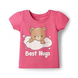 Babyhug Cotton Knit Half Sleeves Shorts Night Suit with Bear & Star Print - Pink