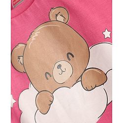 Babyhug Cotton Knit Half Sleeves Shorts Night Suit with Bear & Star Print - Pink