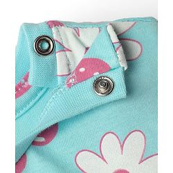 Babyhug Cotton Knit Half Sleeves Co-ords Shorts Night Suit with Tropical Theme Print & Bow Applique - Light Blue