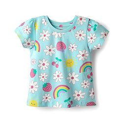 Babyhug Cotton Knit Half Sleeves Co-ords Shorts Night Suit with Tropical Theme Print & Bow Applique - Light Blue