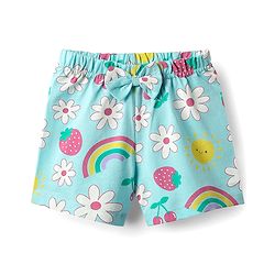 Babyhug Cotton Knit Half Sleeves Co-ords Shorts Night Suit with Tropical Theme Print & Bow Applique - Light Blue
