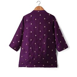 Babyhug Woven Full Sleeves Kurta & Dhoti Set with Floral Embroidery - Purple
