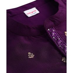 Babyhug Woven Full Sleeves Kurta & Dhoti Set with Floral Embroidery - Purple