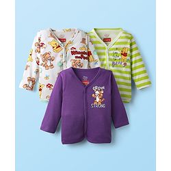 Babyhug Disney Interlock Knit Full Sleeves Front Open Jhablas with Winnie The Pooh Graphics Pack of 3 - Purple Light Green & White