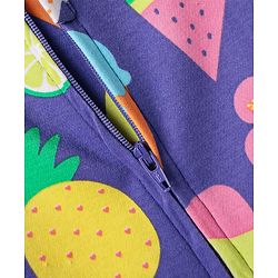 Babyhug Cotton Knit Full Sleeves Footed Sleep Suit with Tropical Theme Print - Purple