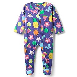 Babyhug Cotton Knit Full Sleeves Footed Sleep Suit with Tropical Theme Print - Purple