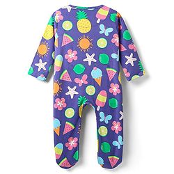 Babyhug Cotton Knit Full Sleeves Footed Sleep Suit with Tropical Theme Print - Purple