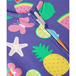 Babyhug Cotton Knit Full Sleeves Footed Sleep Suit with Tropical Theme Print - Purple