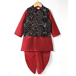 Babyhug Full Sleeves Kurta & Dhoti Floral Print - Yellow White