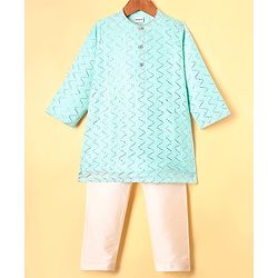 Babyhug Woven Full Sleeves Embroidered Kurta Pajama Set - Mint