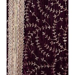 Babyhug Woven Three Fourth Sleeves Choli with Lehenga and Dupatta Set With Floral Sequin & Embroidery with Lace Detailing - Wine & Pink