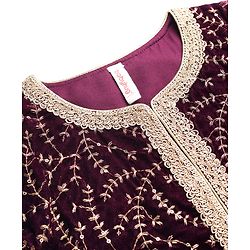 Babyhug Woven Three Fourth Sleeves Choli with Lehenga and Dupatta Set With Floral Sequin & Embroidery with Lace Detailing - Wine & Pink