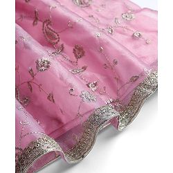 Babyhug Woven Three Fourth Sleeves Choli with Lehenga and Dupatta Set With Floral Sequin & Embroidery with Lace Detailing - Wine & Pink