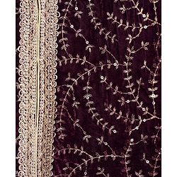 Babyhug Woven Three Fourth Sleeves Choli with Lehenga and Dupatta Set With Floral Sequin & Embroidery with Lace Detailing - Wine & Pink