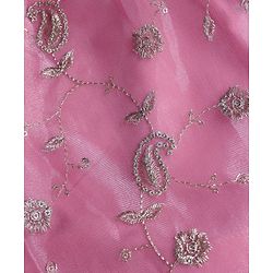 Babyhug Woven Three Fourth Sleeves Choli with Lehenga and Dupatta Set With Floral Sequin & Embroidery with Lace Detailing - Wine & Pink
